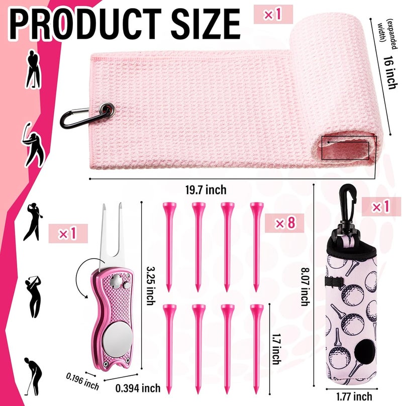 LaRandom 13 Pcs Golf Accessories Kit, Include Golf Ball Bag with Hook Towel Tees Magnetic Ball Marker Divot Tool Cleaner Water Brush Groove Sharpener Tool for Women Man Gifts - Image 2